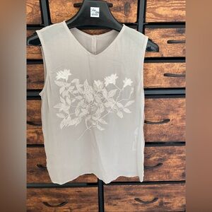 Women’s Max Studio Sheer Embroidered Taupe Tank Top NWT Size S